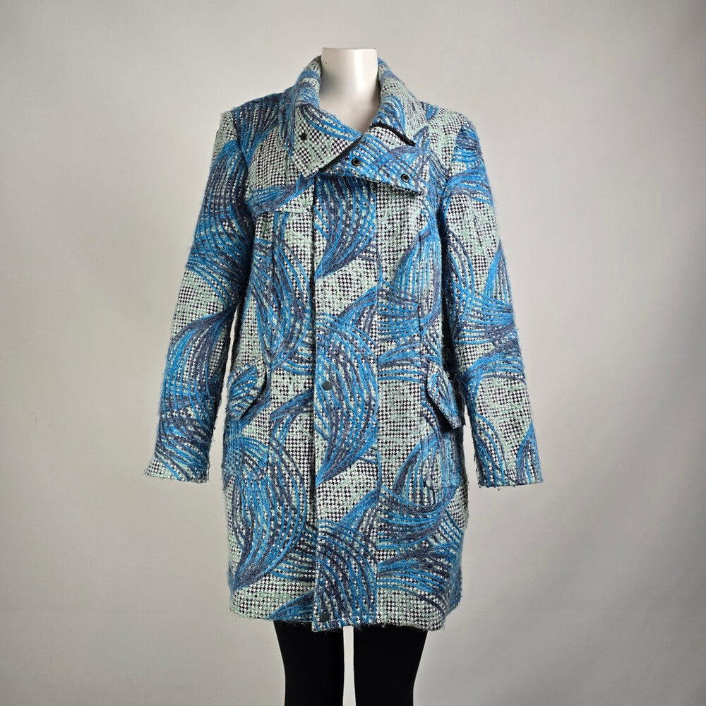 Samuel Dong Blue Abrstact Print Mohair Jacket Size L